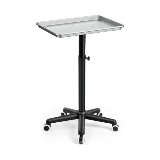 Salon Tray on Wheels-Height Adjustable Salon Service Tray-Silver Hair Color Tray-Hairstylist Tray with Wheels-Premium Aluminum Tattoo Tray Table