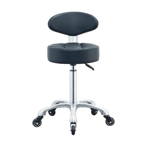 Shop Stool Chair with Back for Lash Esthetician, Rolling Desk Adjustable High Shop Stool with Wheels ( Black )