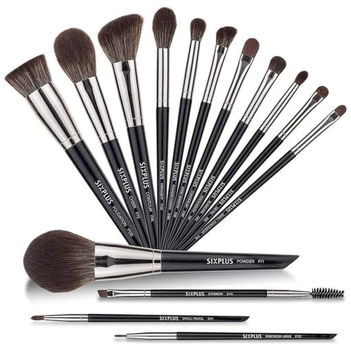 SIXPLUS Makeup Brushes Set Professional, 15Pcs Black Make up Brushes for Foundation Powder Concealer Eyeshadow Blush Blending Brush, Best Make Up Brush Kit Gift Choice for Women Girlfriend Mom