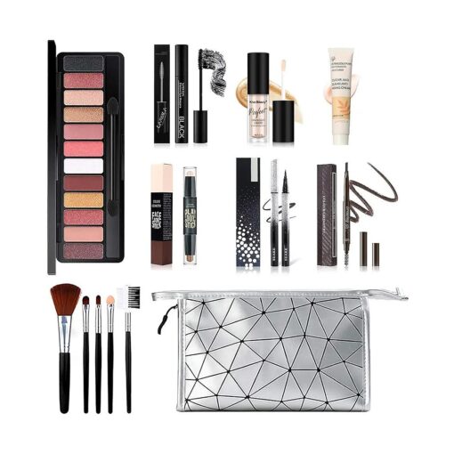 All in One Makeup Kit for Women Full Kit, includes 12 Colors Eyeshadow, 5PCS Brush Set, Eyebrow Pencil, Eyeliner & Mascara, Contour Stick, Primer & Liquid Highlighter With Cosmetic Bag Makeup Set