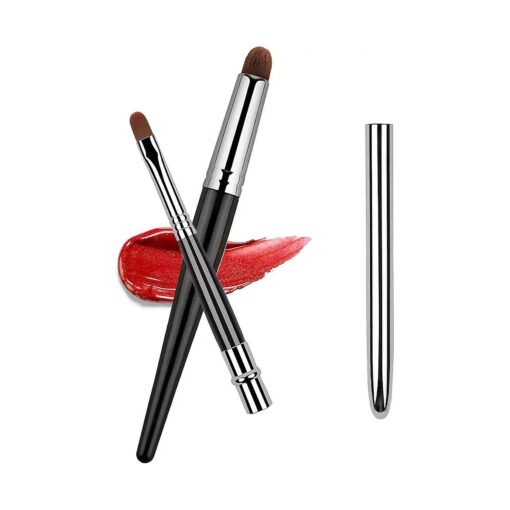 BLEGGEIT 2pcs Lipstick Brush, Lip Brush for Lipstick, Portable Lip Brush with Lid, Lip Makeup Brush, Eyeshadow Brush, Concealer Brush and Smudge Brush, Home and Travel ( Pro )