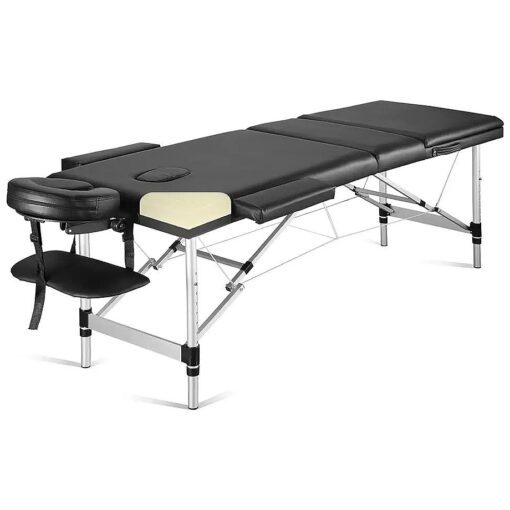 Careboda Portable Massage Table Professional Massage Bed 3 Fold 82 Inches Height Adjustable for Spa Salon Lash Tattoo with Aluminum Legs Carrying Bag Accessories Black