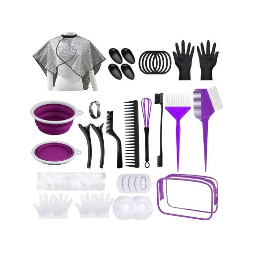 Hair Dye Kit 30 PCS Hair Coloring Kit, Hair Dye Brush and Bowl Set with Tinting Bowl, Ear Cover, Gloves, DIY Salon Hair Painting Bleaching Tools ( Purple )