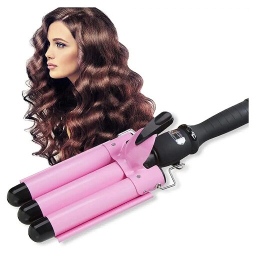 3 Barrel Curling Iron Wand with LCD Temperature Display - 1 Inch Professional Salon Ceramic Triple Barrels Curling Iron ( Pink )