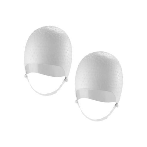 Dompel 2 PCS Reusable professional silicone cap | Color White | Special for hair dyeing | Hair highlighting cap | Includes hook for hairdresser, Model 233 CA