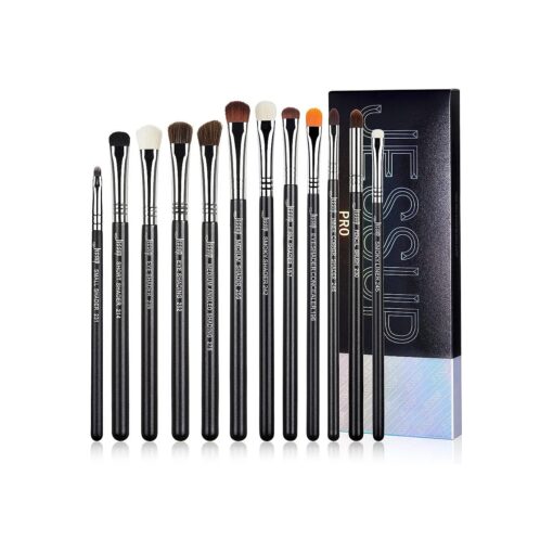 Jessup Eyeshadow Brush Set 12pcs Eye Makeup Brushes Set Professional Premium Sythetic Eye Shadow Blending Smoky Shader Concealer Brush Black T339