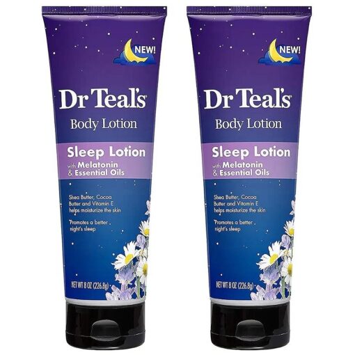 Dr Teal 's Melatonin Sleep Lotion Gift Set ( 2 Pack, 8 oz ea, ) - Nighttime Therapy Body Lotion Combines Shea & Cocoa Butter to Nourish and Protect Skin - Promotes Better Sleep