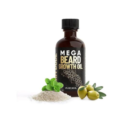 Derm Dude Mega Beard Growth Oil with Jojoba Oil, Japanese Peppermint Oil, Castor Oil, Avocado oil and more, Promotes Natural Healthy Facial Hair Growth for Men, Thickening and Conditioning Beard Oil