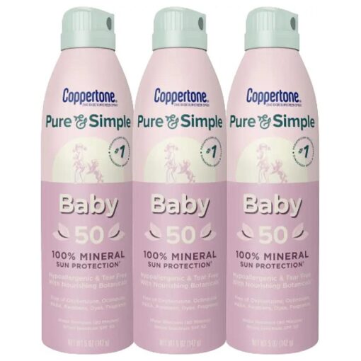 Pure and Simple Baby Spray Sunscreen SPF 50, Broad Spectrum Sunscreen for Baby, 5 Oz Bottle, Pack of 3