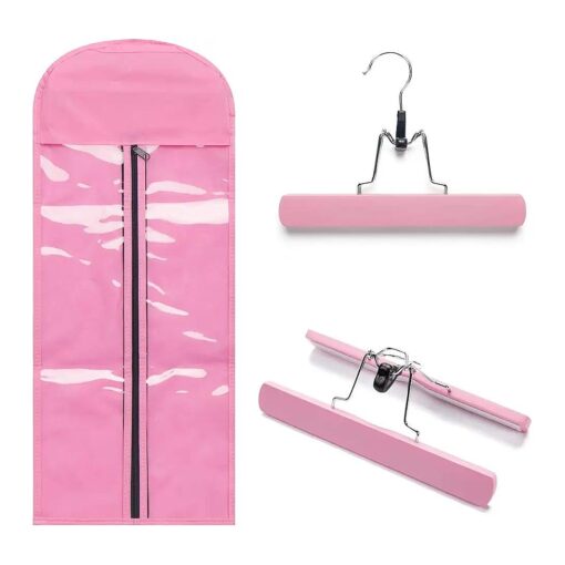 Portable Hair Extensions Carrier Non-woven Dust-proof Storage Case with Wooden Hanger for Human Hair Extensions ( Light Pink )