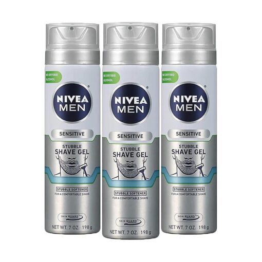 Nivea Men Sensitive Skin & Stubble Shave Gel - Pack Of 3 With Beard Softener for Men - 7 Oz, Can, 21 Ounce