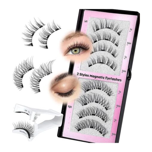 Magnetic Eyelashes with Applicator Wispy Magnetic Lashes Natural Look Reusable Magnetic Eyelashes No Glue Needed Magnetic False Eyelashes 2 Styles Cat Eye Lashes All Day Comfort by calphdiar