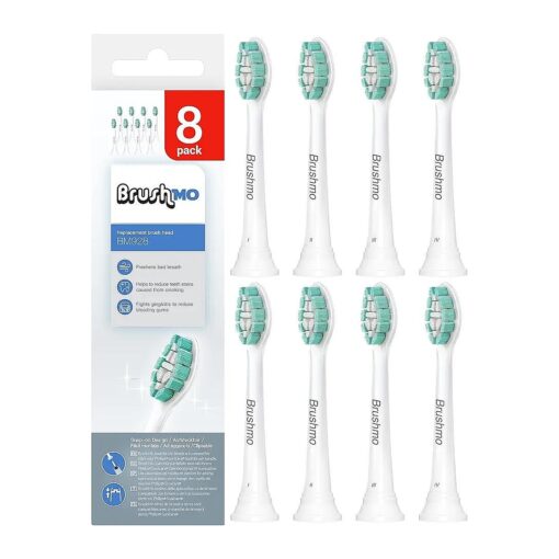 Brushmo Replacement Toothbrush Heads Compatible with Philips Sonicare Electric Toothbrush, White, 8 Pack