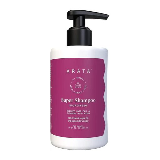 Arata Regenerating 5-in-1 Super Shampoo | Ayurvedic Onion Oil, Bhringraj, Apple Cider Vinegar, Argan Oil | Reduces Hair Fall & Thinning With Aging | For Women & Men - 10 Fl Oz