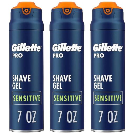 Gillette PRO Shaving Gel For Men, Cools To Soothe Skin And Hydrates Facial Hair, Pack Of 3 - Total 21 Oz, ProGlide Sensitive 2 in 1 Shave Gel