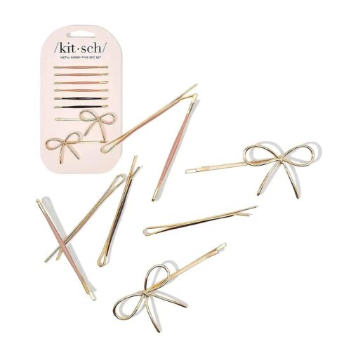 Kitsch Metal Hair Bobby Pins, 8 Count Barrettes for Women, Enamel Puffy & Bow Hair Pins, Hair Accessories & Bun Hair Clips for Girls, Use to Clip Ballet Hair Net, Great for All Hair Types, Rosewood