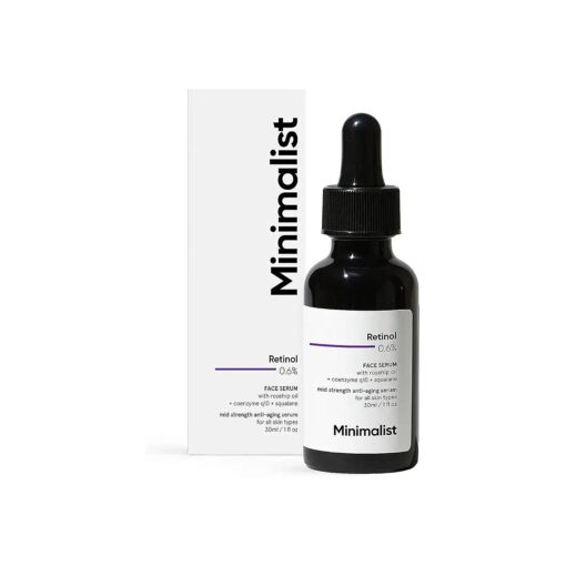 Minimalist Retinol 0.6 % Mid-Strength Face Serum For Anti Aging | Reduces Fine Lines & Wrinkles | Contains Coenzyme Q10 which has Antioxidant Effects | 1 Fl Oz / 30 ml