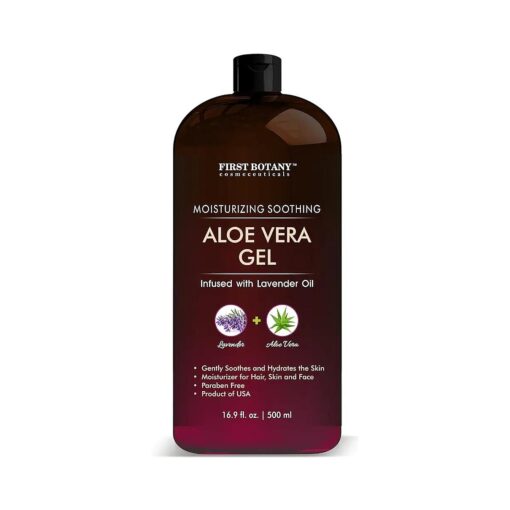 Pure Aloe vera gel - with 100 % Fresh & Pure Aloe Infused with Lavender Oil - Natural Raw Moisturizer for Face, Skin, Body, Hair, Perfect for Sunburn, Acne, Razor Bumps 16.9 fl oz