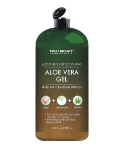 Pure Aloe vera gel 100 % Fresh Pure Aloe Infused with Stem Cells, Collagen Tea Tree Oil Natural Raw Moisturizer for Face Skin Body Hair Perfect for Sunburn, Acne, Razor Bumps 16.9 fl oz