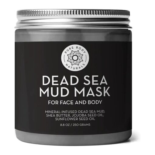 Pure Body Naturals Dead Sea Mud Mask - Face Mask and Body Mud for Acne, Blackheads, and Oily Skin - Facial Self Care for Men and Women - Minimize Pores with Deadsea Mud, Clay, Charcoal - 8.8 Ounce