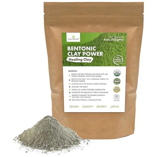 100 % Pure Calcium Bentonite Clay Powder - Bentonite Clay Food Grade, Vegan, Healing Clay | Skin Care Detox - Deep Pore Cleansing Face & Body Mask for Soft, Smooth, Refreshed Skin | 4 oz