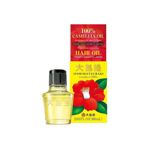 Oshima Tsubaki Japanese Camellia Oil, 100 % Pure Camellia Seed Oil for Hair, Face, Body, Nails and Beard, Multi-Use Oil ( 2.03 FL, OZ /60mL ) English Ver .