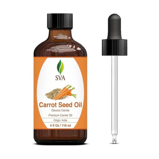 SVA Carrot Seed Oil 4oz ( 118 ml ) Premium Carrier Oil with Dropper for Skin Care, Hair Care, Hair Oiling, Scalp Massage & Body Massage