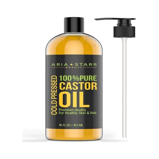 Aria Starr Castor Oil Cold Pressed - 16 FL OZ - 100 % Pure Hair Oil For Hair Growth, Face, Skin Moisturizer, Scalp, Thicker Eyebrows And Eyelashes