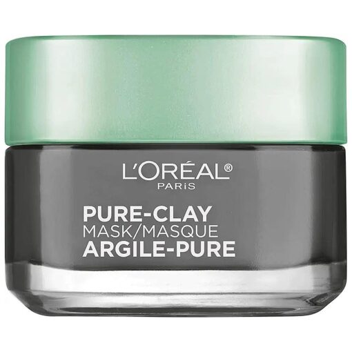 L'Oreal Paris Skincare Pure Clay Face Mask with Charcoal for Dull Skin to Detox & Brighten Skin, Clay Mask, at home face mask, 1.7 oz .