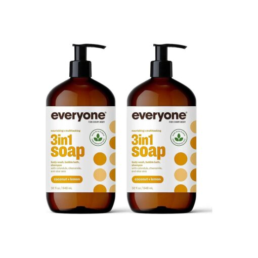 Everyone 3-in-1 Soap, Body Wash, Bubble Bath, Shampoo, 32 Ounce ( Pack of 2 ), Coconut and Lemon, Coconut Cleanser with Plant Extracts and Pure Essential Oils