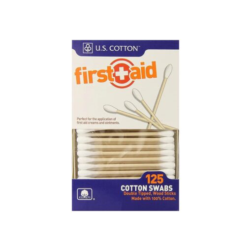 U.S. Cotton First Aid or Baby 100 % Cotton Swabs, Wood Stick, 125 Count Boxes ( Pack of 6 Boxes )