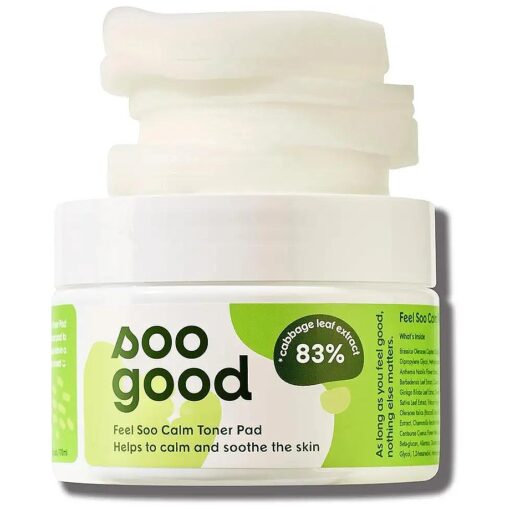 SOO Good Feel Soo Calm Pure Cotton Toner Pads 70 w/83 % Cabbage Centella Asiatica Azulene - Sensitive Skin Soothe Pore & Sebum Control Korean Skincare