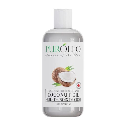 PUROLEO Fractionated Coconut Oil 16 Fl Oz/473 ML ( Packed In Canada ) 100 % Natural and odorless Moisturizer & Carrier Oil l Hair Skin Body, Aromatherapy, Massage, Makeup Remover