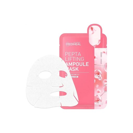 Mediheal Pepta Lifting Ampoule Mask, Pack of 15 - Peptides and Collagen Lifting Facial Mask Sheet, Revitalizing and Firming Stressed Skin, Silky Smooth Cellulose Sheet