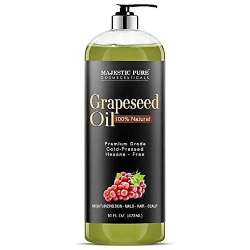 MAJESTIC PURE Grapeseed Oil, Pure & Natural Massage and Carrier Oil, Skin Care for Sensitive Skin, Light Silky Moisturizer for All Skin Types - 16 fl, oz .