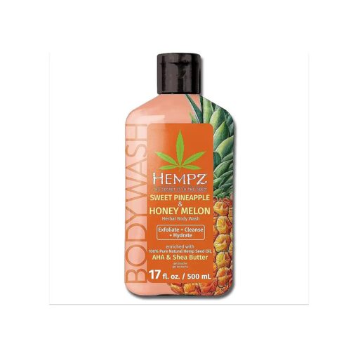 Hempz Body Wash - Sweet Pineapple & Honey Melon - Hydrating for Sensitive Skin, Scented, Exfoliating with Shea Butter, Pure Hemp Seed Oil, and Algae for Sensitive Skin - 17 fl oz