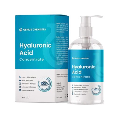 Hyaluronic Acid Serum 8OZ, Pure Organic HA, Anti Aging, Anti Wrinkle, The Smart Face Moisturizer for Dry Skin and Fine Lines, Leaves Skin Full and Plump, Pump Bottle by Genius Chemistry