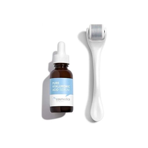 Cosmedica Instant Glow Kit : Microneedle Roller Cosmetic Needling Instrument For Face and Cosmedica 's Pure Hyaluronic Acid Serum 1 oz .