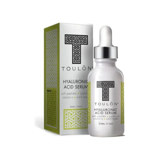 Organic Hyaluronic Acid Serum for Face with Natural Peptides, Pure Jojoba Oil, Vitamin E & Witch Hazel ; Best to Build Collagen & Reduce Wrinkles