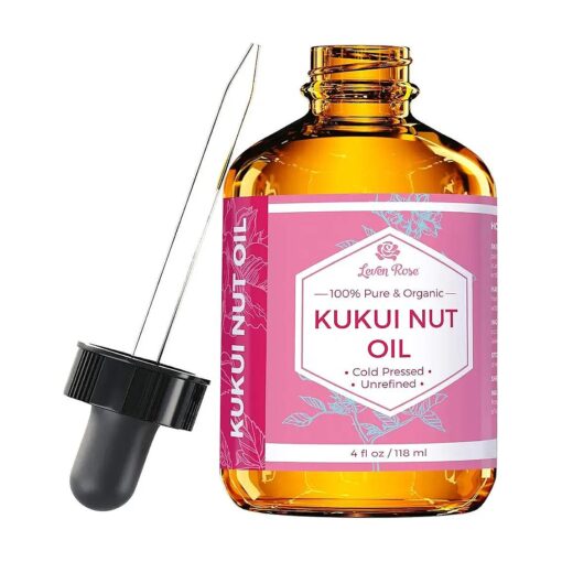 Leven Rose Kukui Nut Oil 4 oz - Cold-Pressed and Unrefined Hair & Face Moisturizer with Dropper - Unscented Pure Face Oil for Women and Men - Nourishing & Moisturizing Oil for All Skin Types