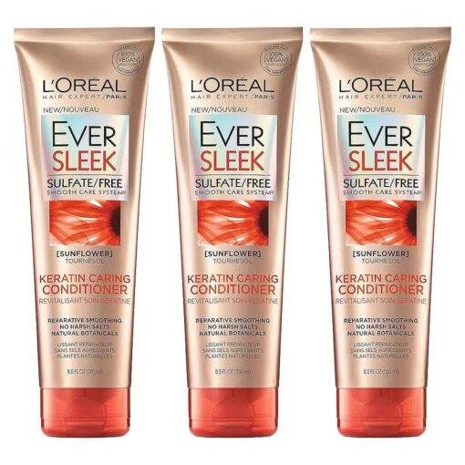 L'Oreal Paris Hair Care Eversleek Sulfate Free Keratin Caring Conditioner, 3 Count