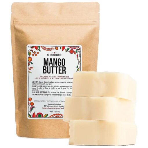 Better Shea Butter Mango Butter 100 % Natural Skin Moisturizer, 1 LB Block