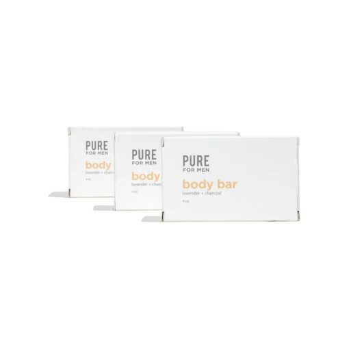 Pure for Men Soap Bar | Cleanser with Lavender and Activated Charcoal, Hydrates & Helps Eliminate Odor, Vegan | 4 oz, ( 3 Pack )