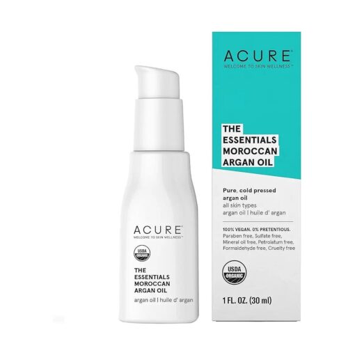 Acure The Essentials Moroccan Argan Oil - Rich in Vitamin E and Essential Fatty Acids - Hydrating & Soothing Multi-Purpose Oil For All Skin & Hair Type - All Natural Pure & Cold Pressed - 1 Fl Oz