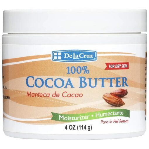 De La Cruz Cocoa Butter - 100 % Pure and Natural Cocoa Butter For Dry, Rough Skin - All Natural Hydrating Moisturizer, ( Jar - 1 Count, 4 Ounce )