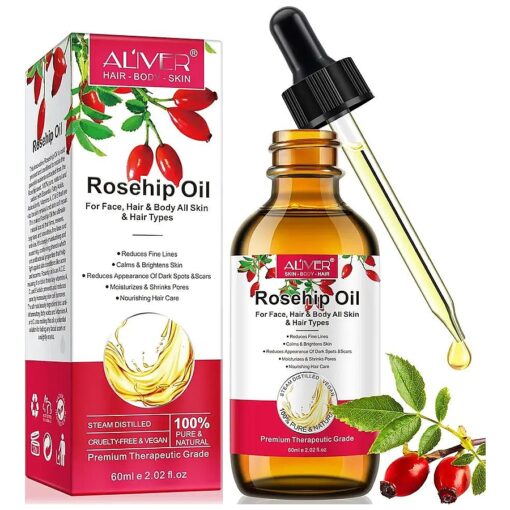 Rosehip Oil for Face ( 2.02 fl.oz ), Organic Rosehip Oil, 100 % Pure Natural Cold Pressed Rose Hip Seed Oil, Anti Aging Moisturizer, Treatment for Skin, Nails & Nourishing Hair Care