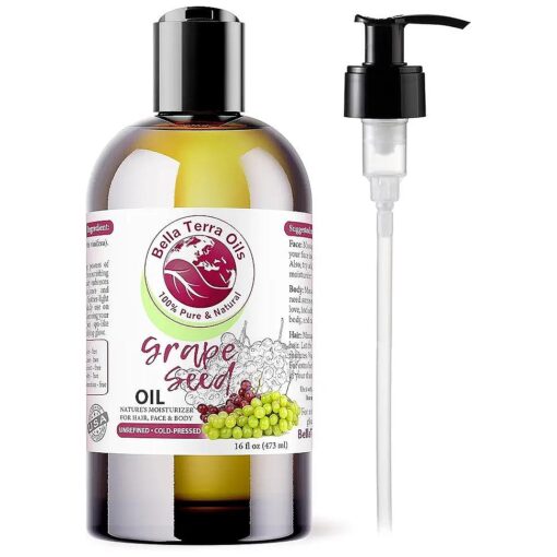 Organic Grape Seed Oil 16oz - Pure Organic Grape Extract, Enriched with Vitamin E & Resveratrol, Your Key to Luxurious Skin Care