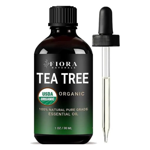 Tea Tree Essential Oil by Fiora Naturals- 100 % Pure Organic Oil, for Face, Hair, Skin, Acne, Scalp, Foot and Toenails, Melaleuca Alternifolia, 1 oz /30ml