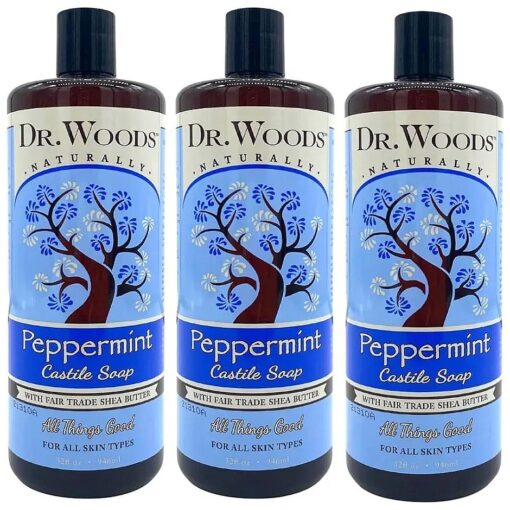 Dr. Woods Pure Peppermint Liquid Castile Soap with Organic Shea Butter, 32 Ounce ( Pack of 3 )