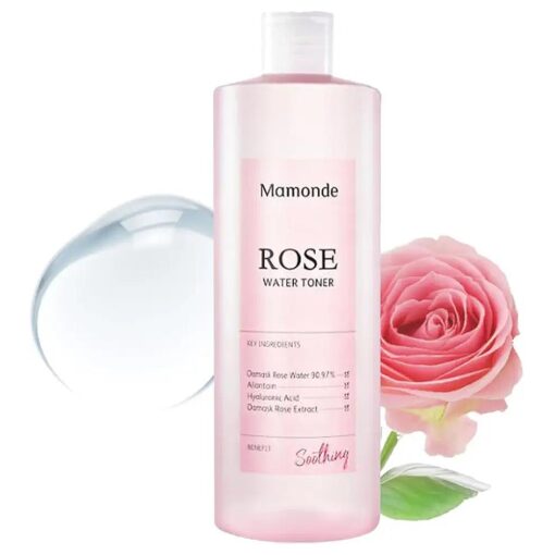 Mamonde Rose Water Vegan Toner for Face - Vegan Korean Toner, 90.97 % Pure Rose Water Toner, Organic Certified, Soothing and Hydrating, Alcohol-Free, Korean Skin Care, 8.45 Fl Oz